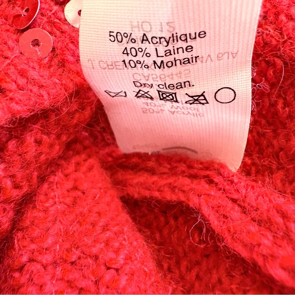 J. Crew Red & Navy Sequin Wool Mohair Blend Crewneck Sweater Small